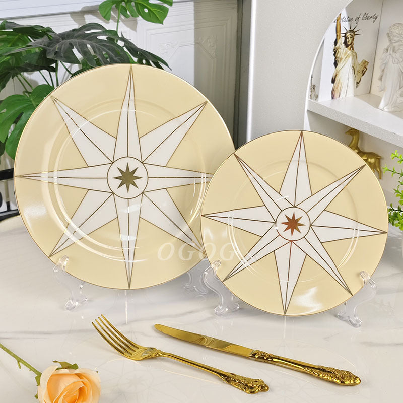 D Family Lucky Star Compass Series Gold-Edged Plate High-End Light Luxury European Style D Family Dinner Plate Western Plate