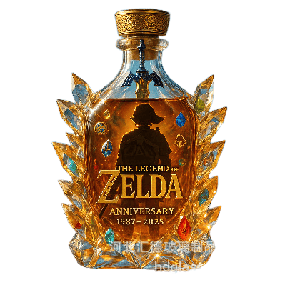 The Legend of Zelda Anniversary Whiskey Decanter - Crystal Triforce & Hero Themed Bottle