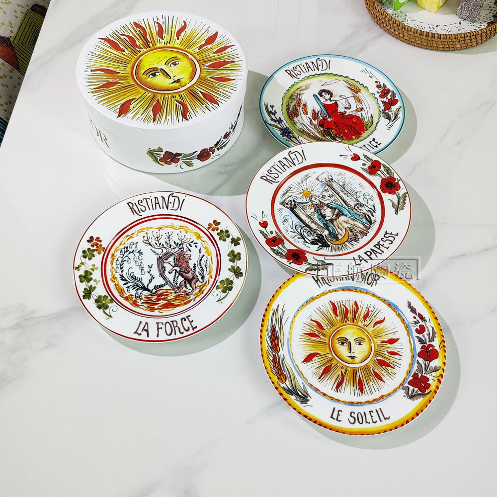 D Brand High-End Exquisite Bone China Western Plate Sun Moon Stars 8inch Flat Plate Steak Salad Ceramic 4-Piece Set
