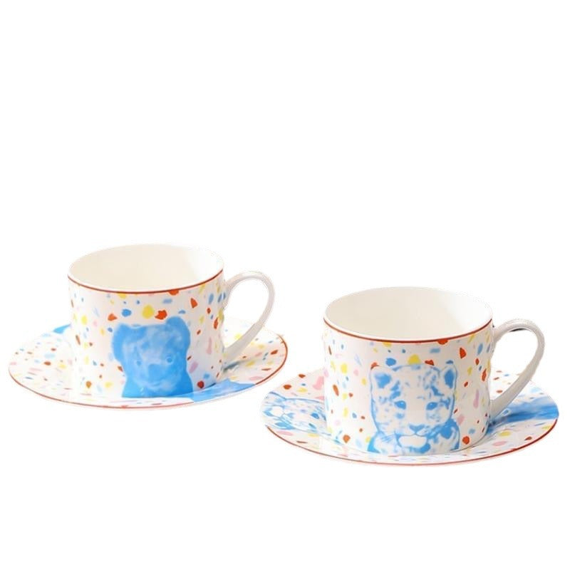 H Home European Style Animal Pair Cup Ceramic Coffee Cup Saucer Afternoon Tea Set Black Tea Cup Gift Box Luxury Cute Fun