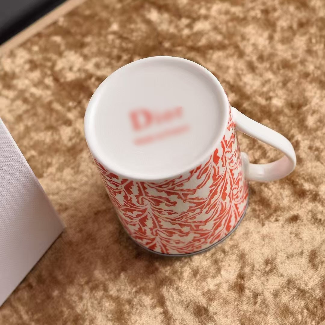 D Red Coral Series Bone China Glaze Mid-Colour Dinner Plate Simple Steak Plate Coffee Cup Saucer Set Gift Box