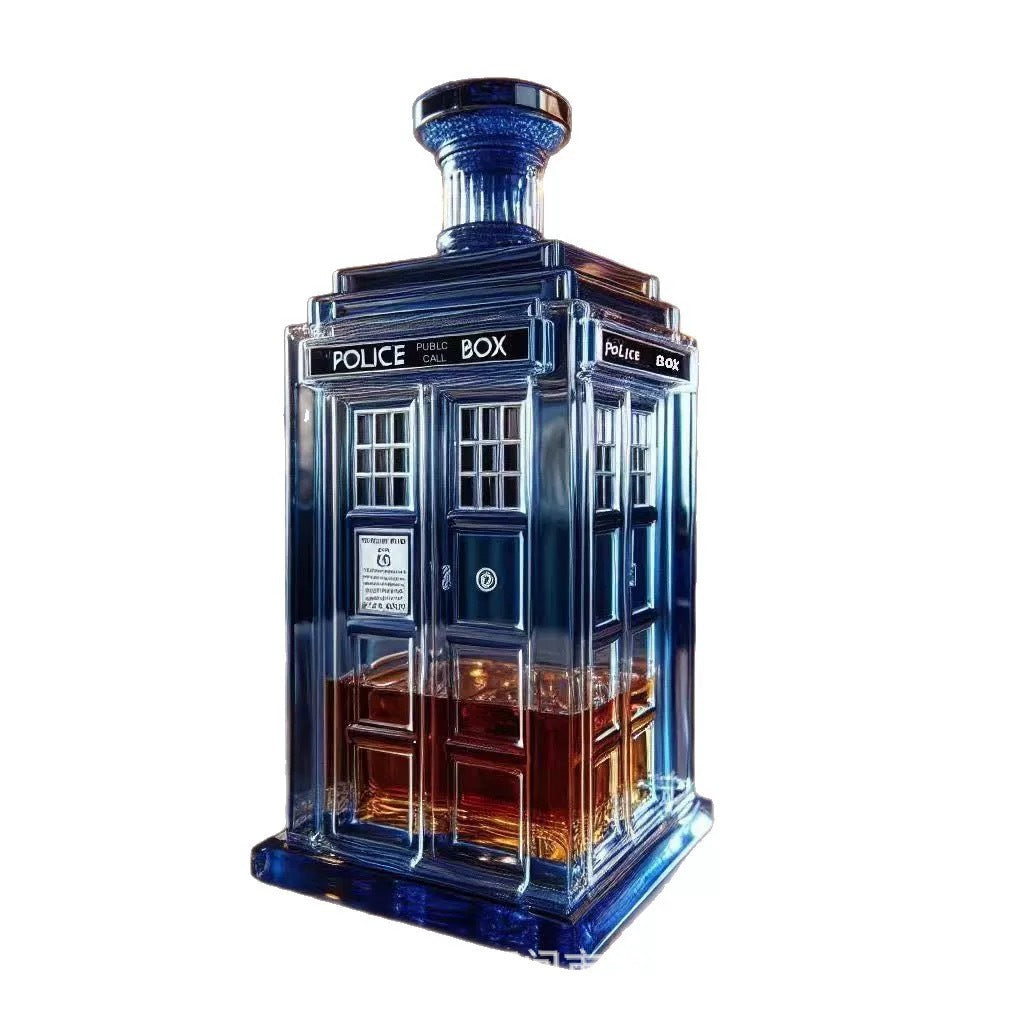 500ml TARDIS Shaped Whiskey Bottle - Dr Who Barware, Unique Sci-Fi Whiskey Gift for Fans, Stylish Blue Glass Liquor Container for Home Bars