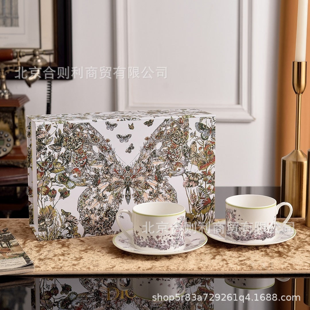 Vintage Butterfly Motif Bone China Cup and Saucer Set - Gold Rim Afternoon Tea Duo