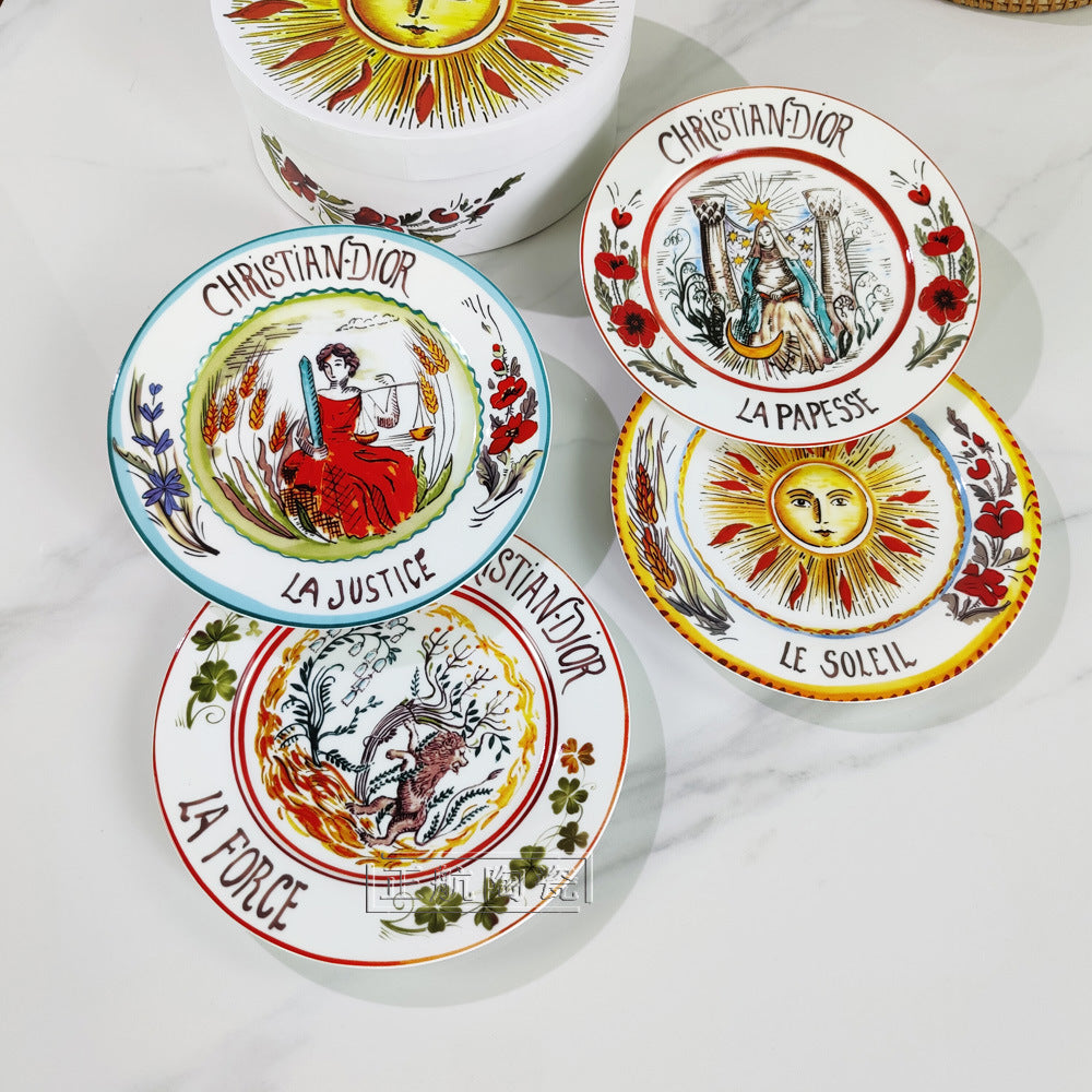 D Brand High-End Exquisite Bone China Western Plate Sun Moon Stars 8inch Flat Plate Steak Salad Ceramic 4-Piece Set