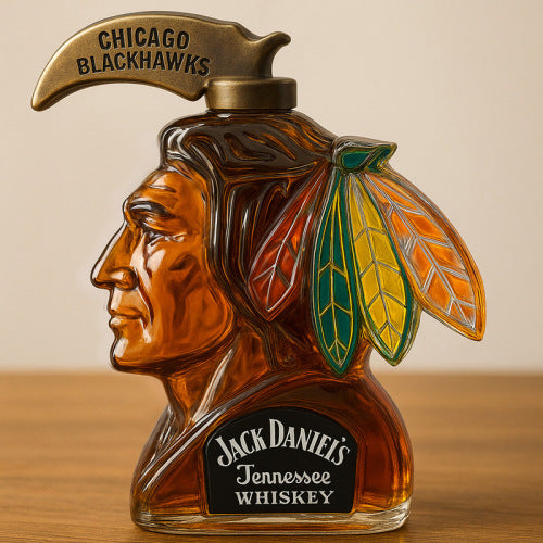 Chicago Blackhawks Whiskey Decanter - Native American Mascot Shaped Spirit Bottle