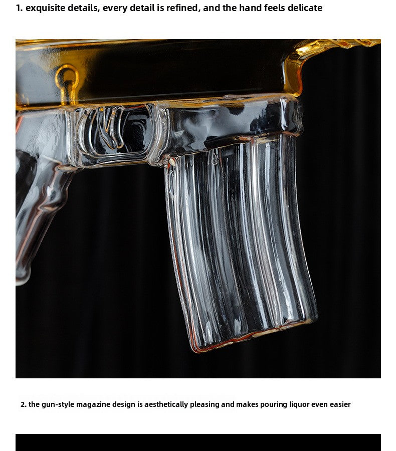 700ml Submachine Gun Whiskey Decanter Set - Full Rifle-Shaped Glass Decanter with Stand & Glasses