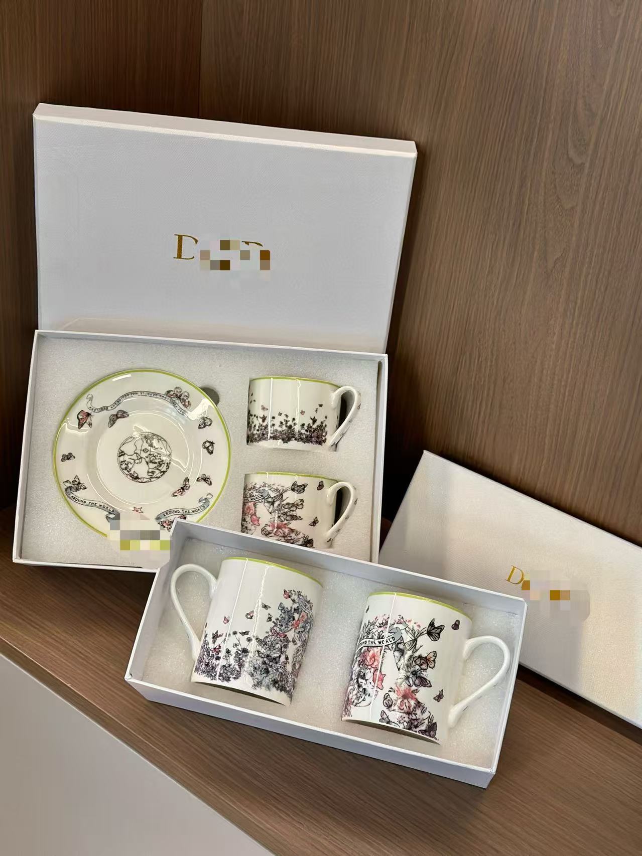 D Family Series Coffee Cup Saucer Mug Pairing Cup Elegant Butterfly Spirit Butterfly and Blossoms Interwoven