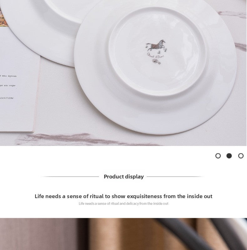H Battle Horse Series Bone China Western Plate High-end Hotel Steak Plate 10inch Flat Plate
