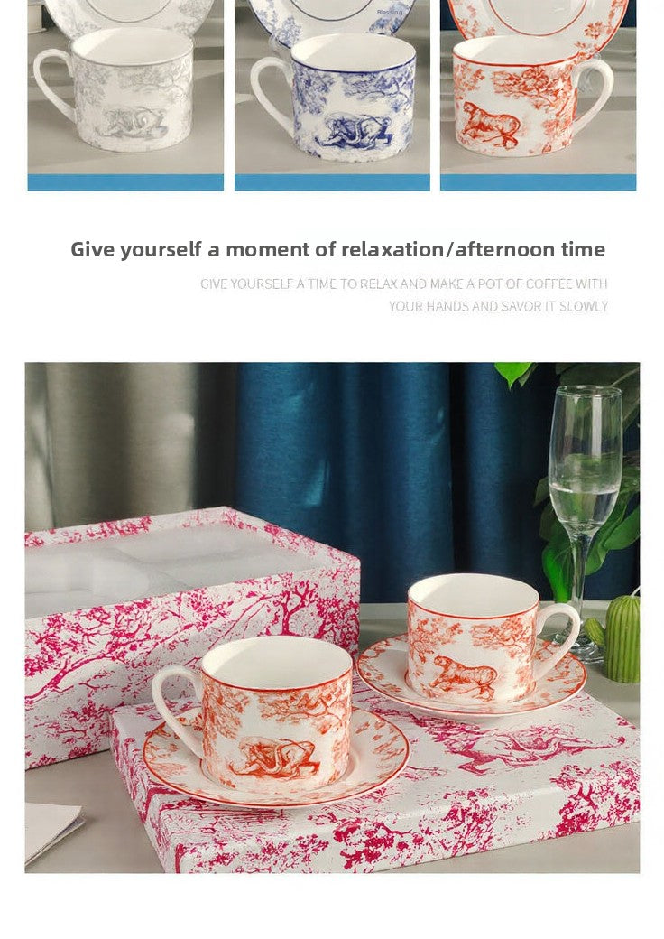 D Family Rui Tiger Series Original Label Spoon Coffee Cup Saucer European Afternoon Tea Set Black Tea 2 Cups 2 Saucers Gift Box