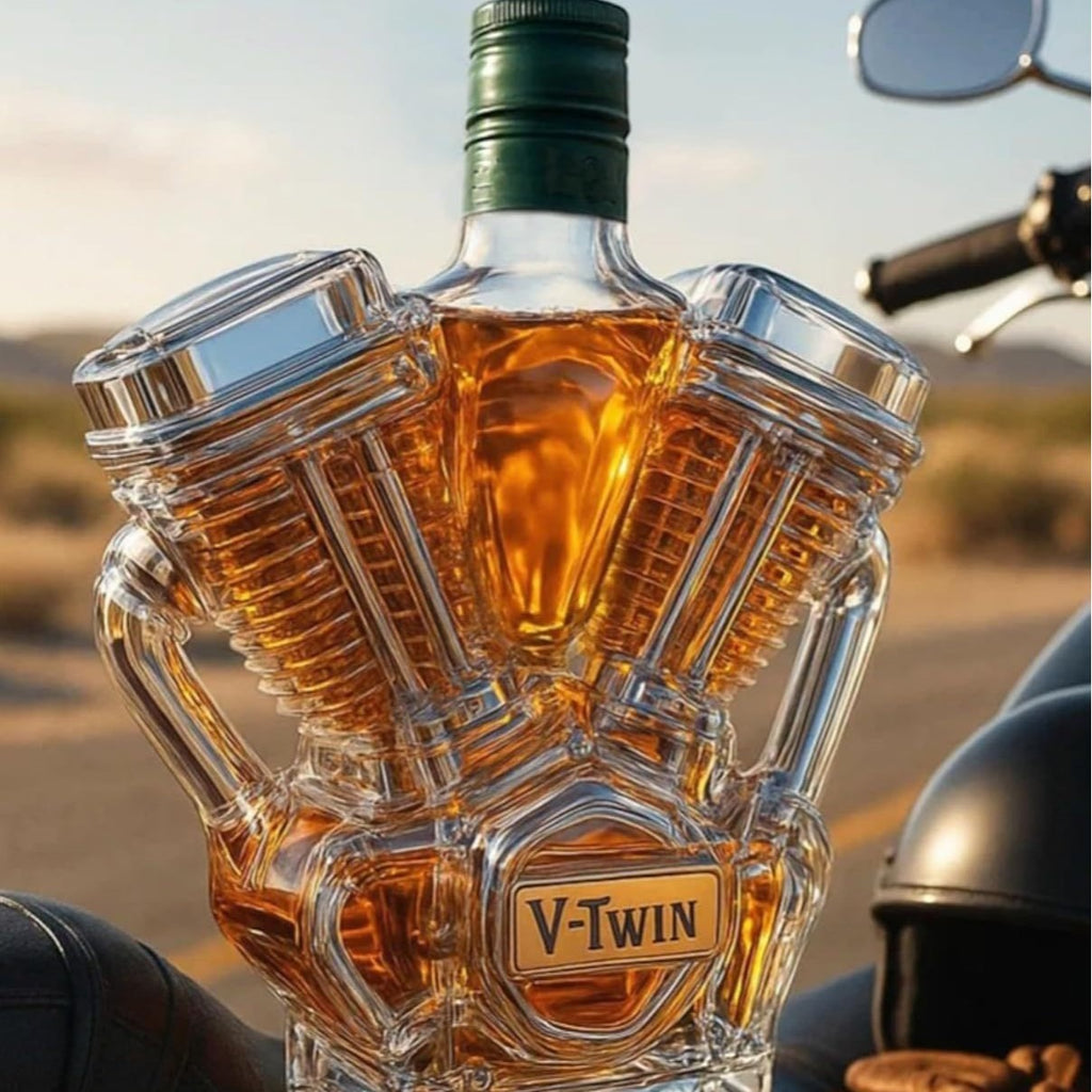 V-Twin Motorcycle Engine Whiskey Decanter - Glass Spirit Bottle