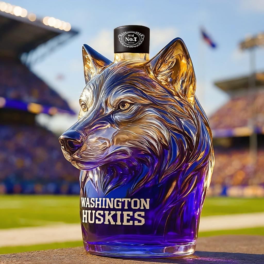 Washington Huskies Wolf Mascot Whiskey Bottle - 400ml (4 Cap Styles)