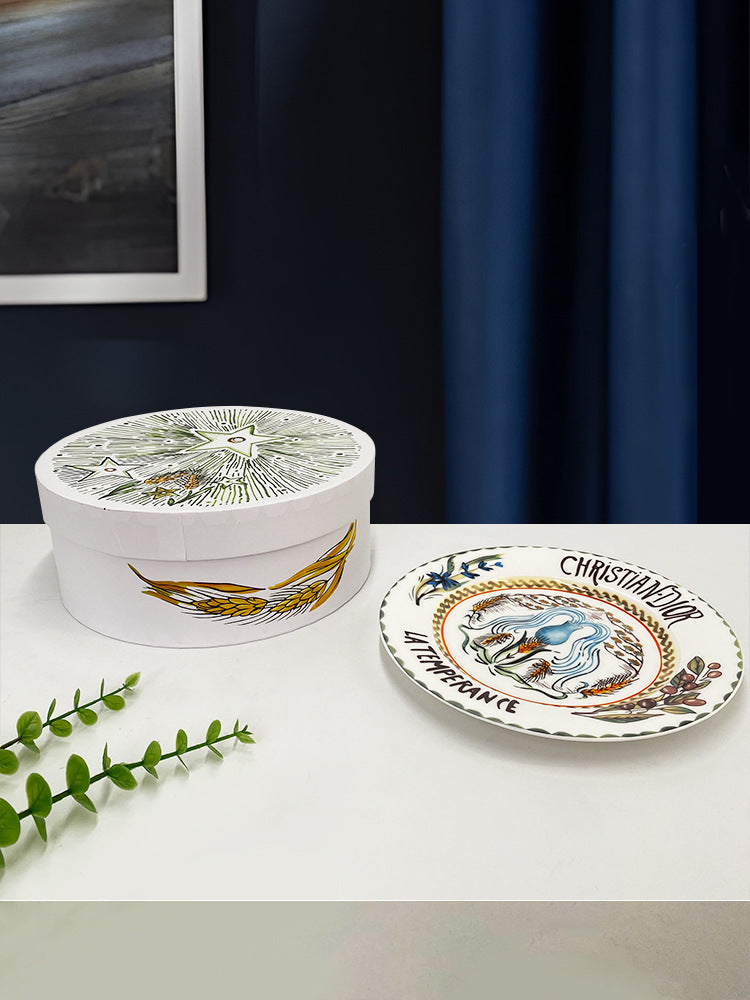 D Family 4-Piece Gift Box Sun Dinner Plate Steak Plate Household Ceramic Plate Dish Plate Cake Plate Dessert Plate Breakfast Plate