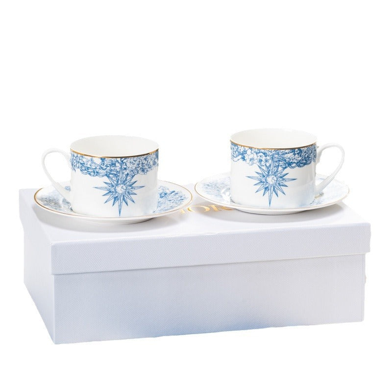 H Home Coffee Cup Set Bone China Afternoon Tea Set Gift Box High Temperature Resistant Tea Cup with 2 Saucers Gift Box