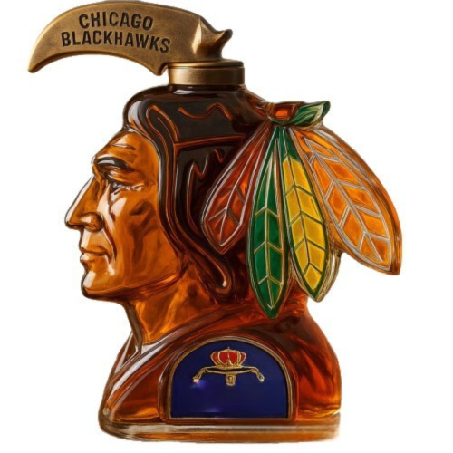 Chicago Blackhawks Whiskey Decanter - Native American Mascot Shaped Spirit Bottle