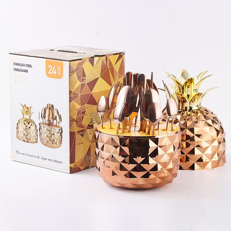Amazon Popular ABS Mood Egg Pineapple Egg Stainless Steel Cutlery Egg Western Food Knife Fork Spoon Gift Box Set