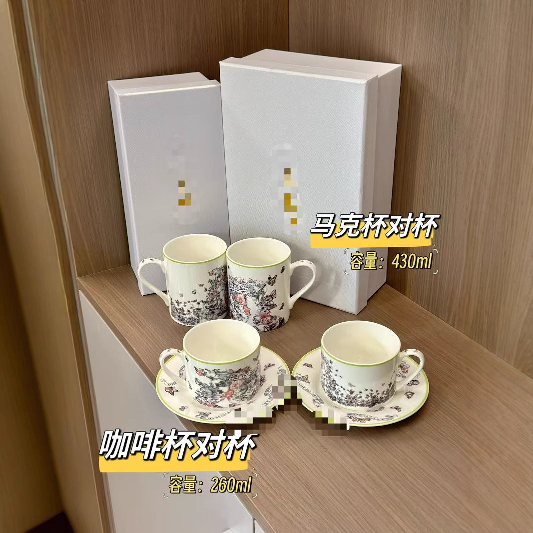 D Family Series Coffee Cup Saucer Mug Pairing Cup Elegant Butterfly Spirit Butterfly and Blossoms Interwoven
