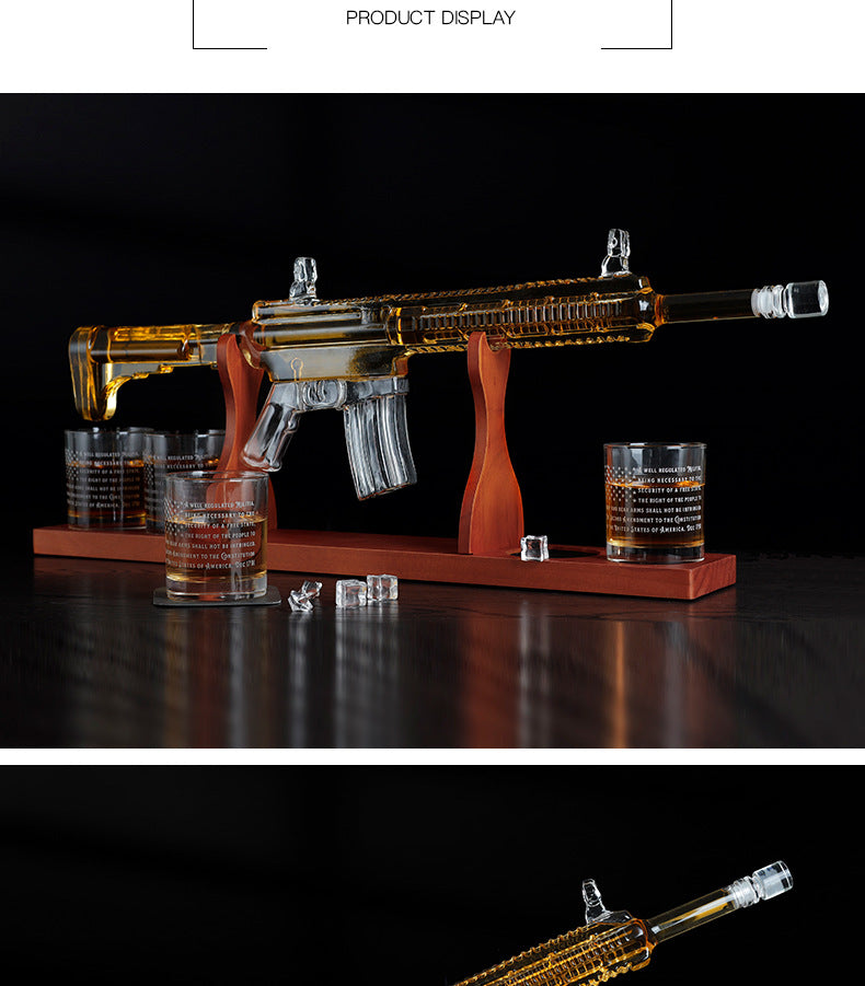 700ml Submachine Gun Whiskey Decanter Set - Full Rifle-Shaped Glass Decanter with Stand & Glasses