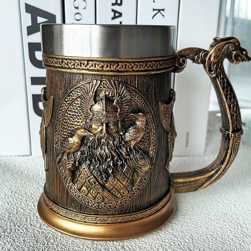 Creative Viking Pirate Beer Mug Large Water Cup Stainless Steel Cup Mug Resin Craft Coffee Cup Bar