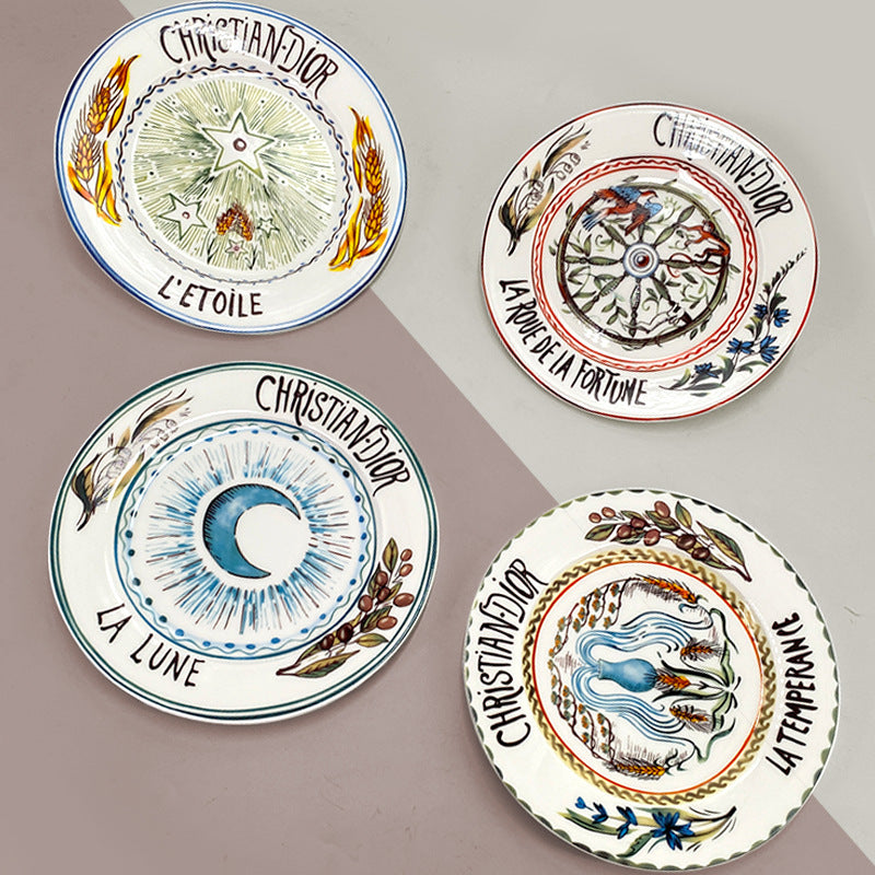 D Family 4-Piece Gift Box Sun Dinner Plate Steak Plate Household Ceramic Plate Dish Plate Cake Plate Dessert Plate Breakfast Plate