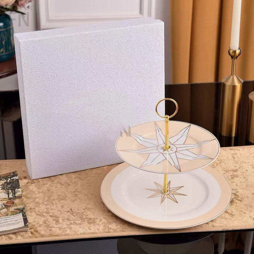 D Family Lucky Star Series Light Luxury High-Value Bone China Tableware Plate Dessert Plate Double Cup Saucer Friend Client Gift