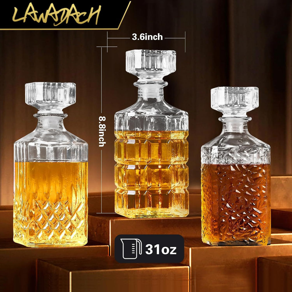 Crystal Cut Whiskey Decanter Set - 750ml Bottle + 4 Tumbler Glasses