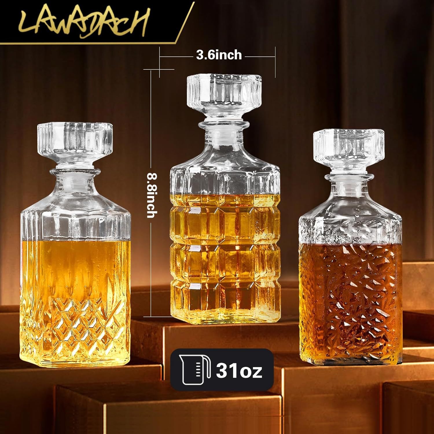 Crystal Cut Whiskey Decanter Set - 750ml Bottle + 4 Tumbler Glasses