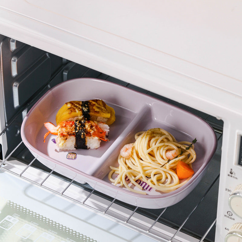 Authentic Sanrio Tableware Kuromi 2-Compartment Plate Children's Food Supplement Plate Ceramic High Temperature Resistant Baking Plate Baby Square Plate
